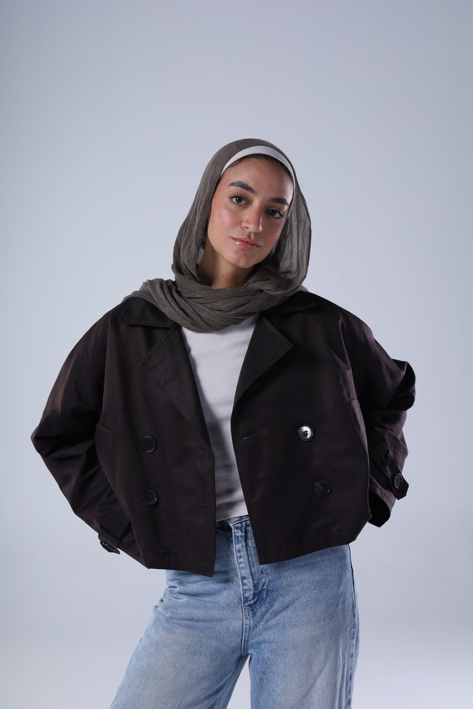 Chocolate brown cropped trench jacket