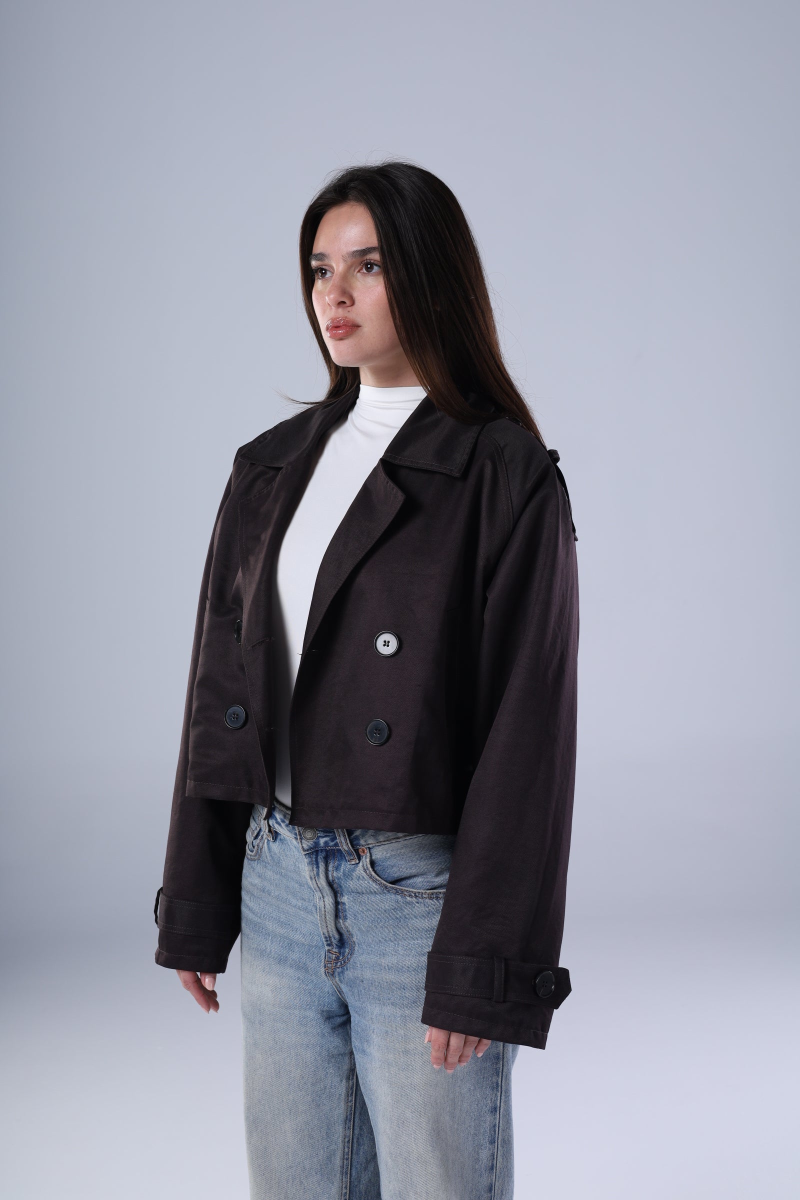 Chocolate brown cropped trench jacket