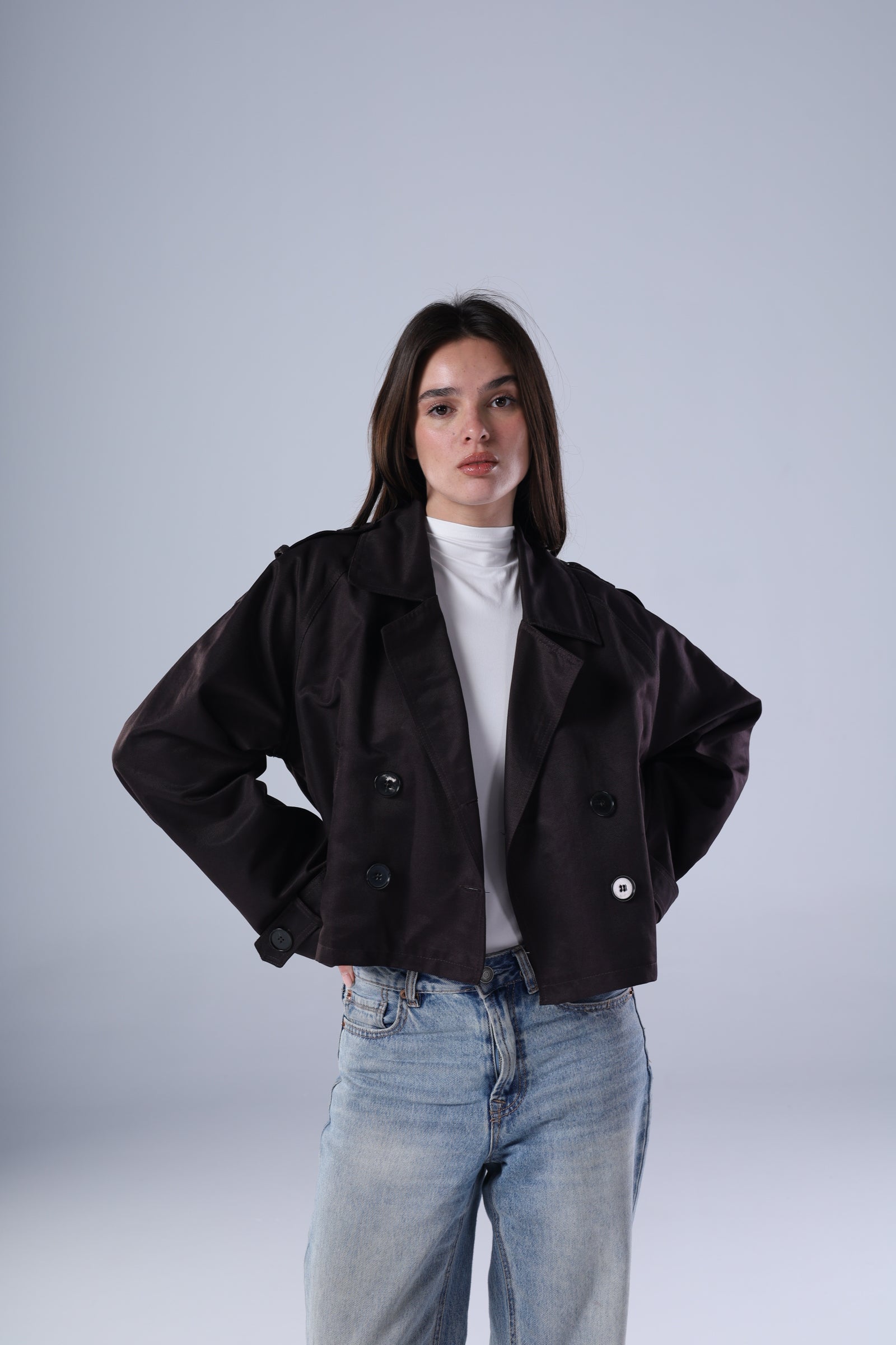Chocolate brown cropped trench jacket