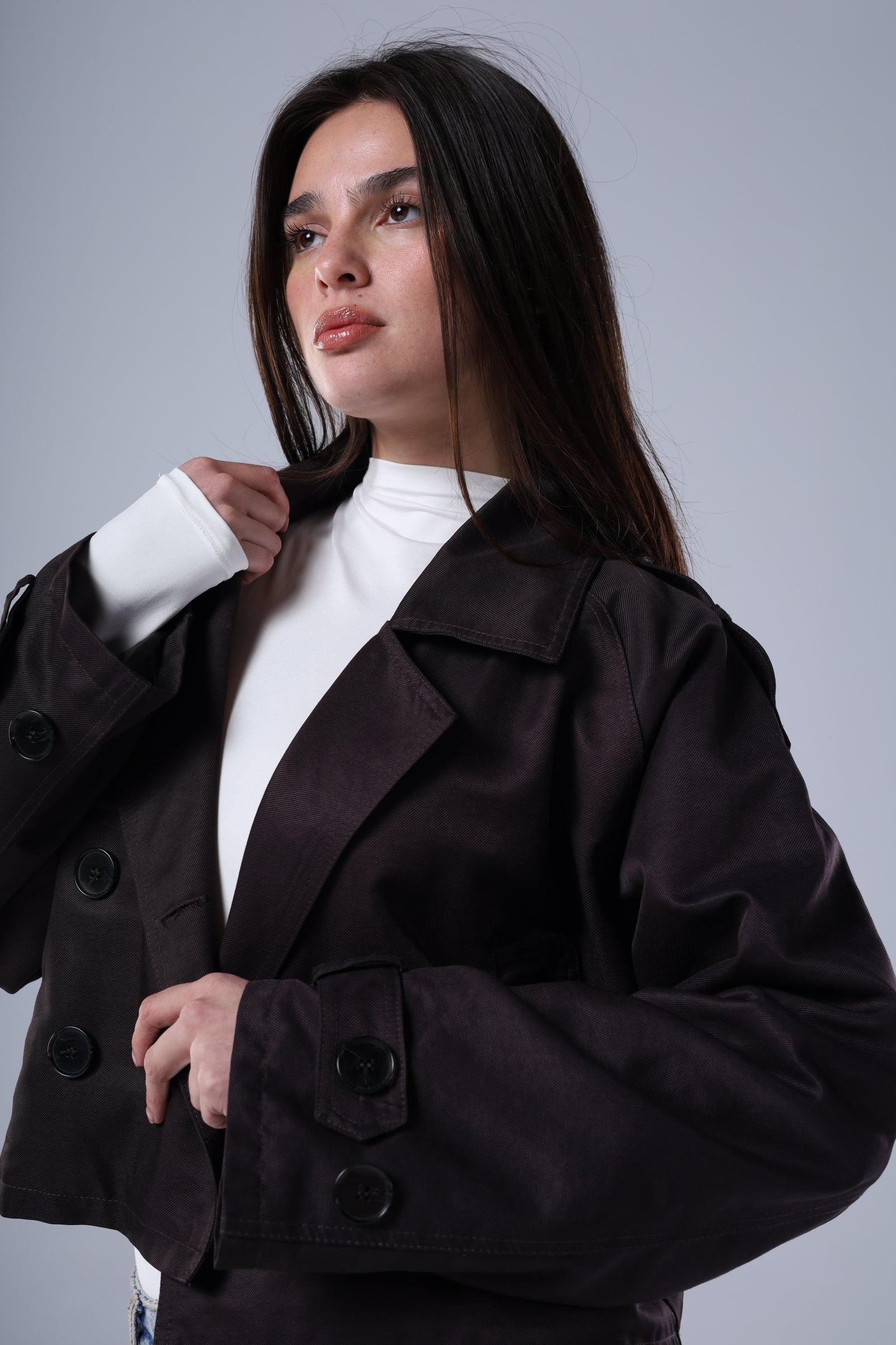 Chocolate brown cropped trench jacket