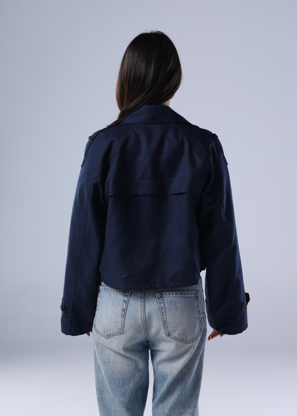 Navy blue cropped trench jacket