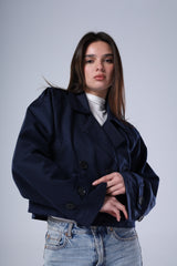 Navy blue cropped trench jacket