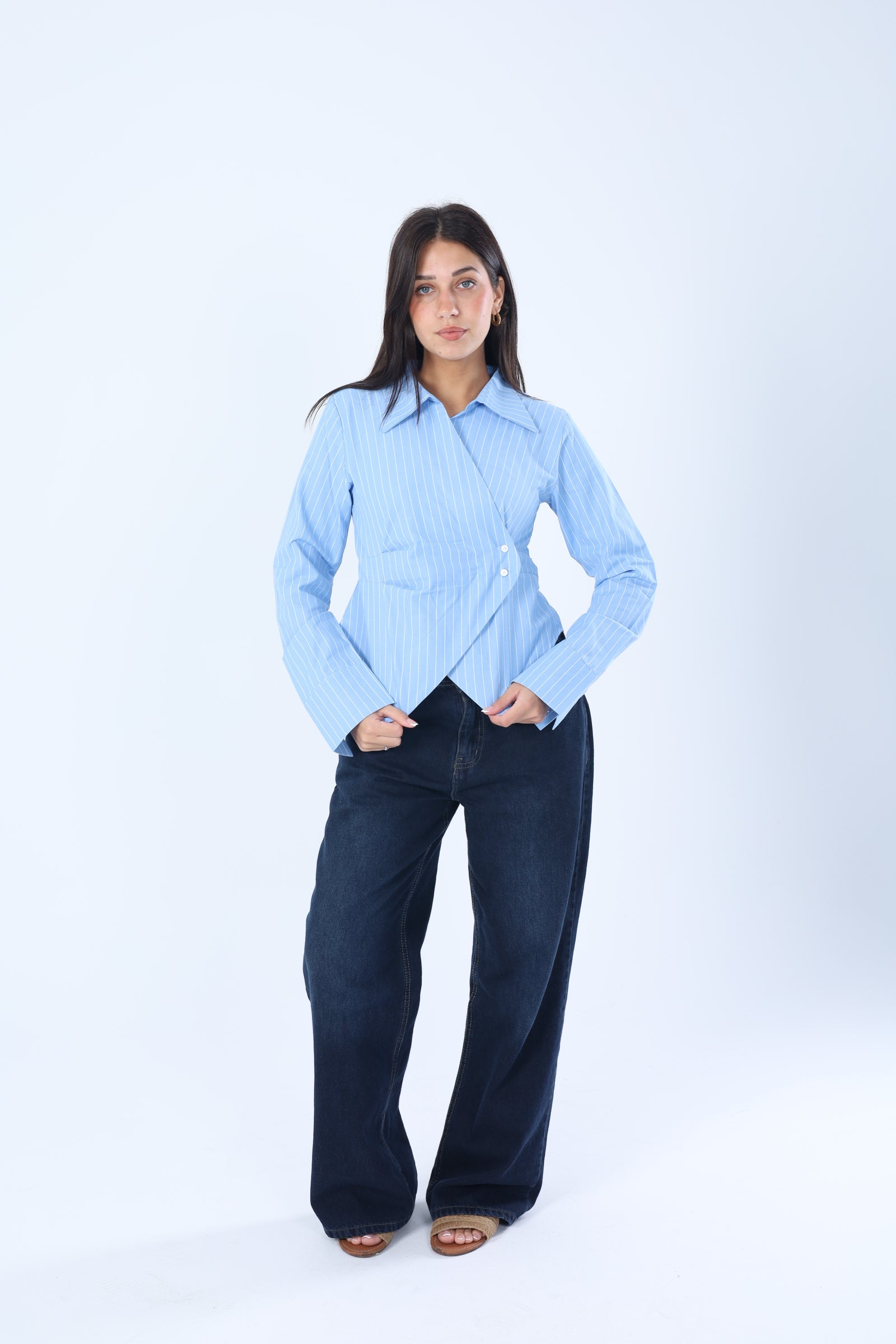 Striped Wrap Shirt Blue