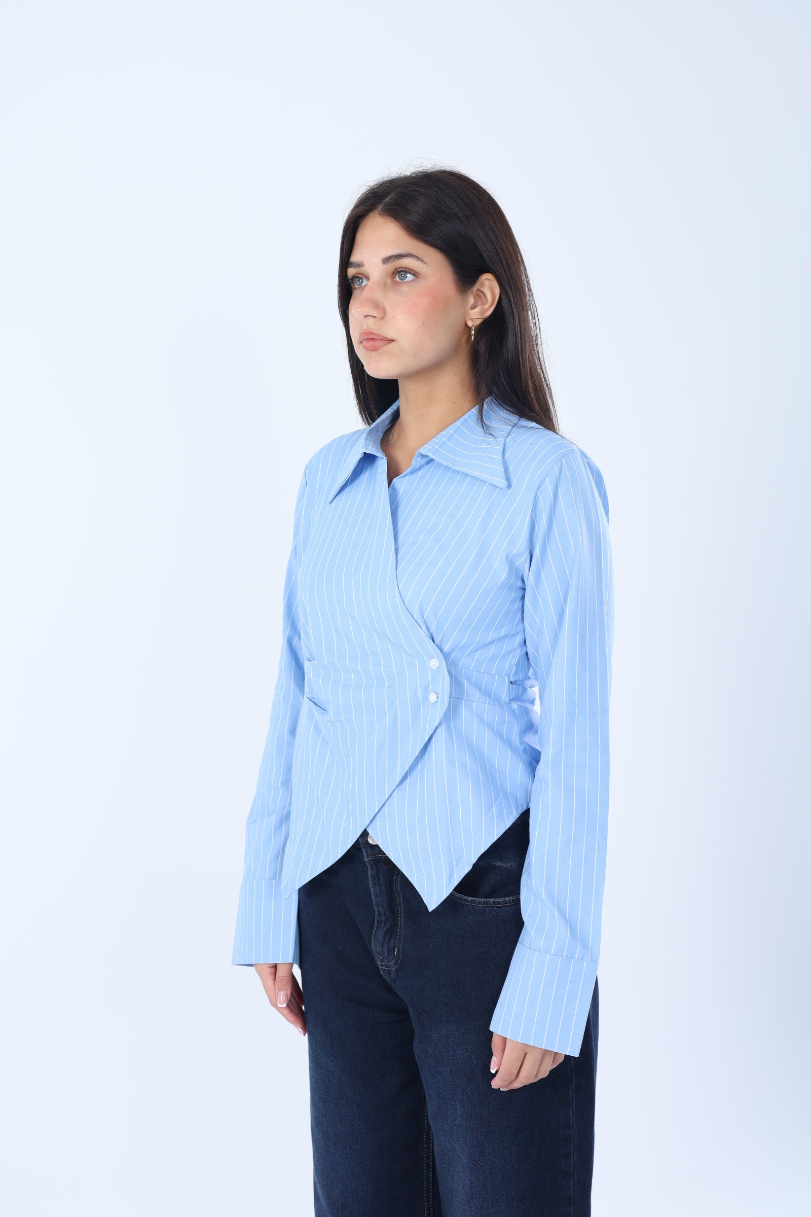 Striped Wrap Shirt Blue